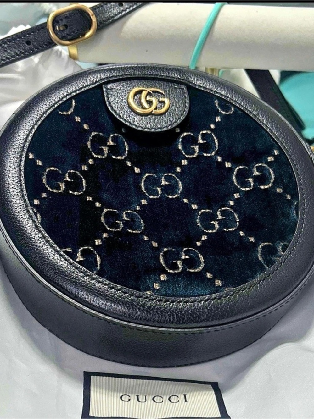 Gucci Ophidia GG Mini Round Shoulder Bag Black GG Velvet